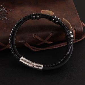 Tự nhiên Hổ Mắt đá vòng đeo tay nam nhiều lớp da bện thép không gỉ từ Clasp Vòng đeo tay đồ trang sức quà tặng - Product Image 4