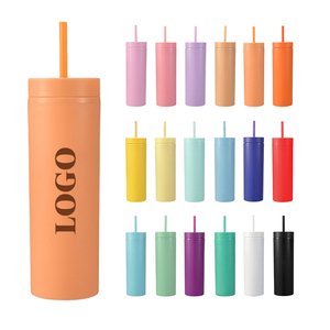 Toptan 16oz sıska akrilik bardak kullanımlık çift duvarlı 450ml plastik mat Pastel renkli bardaklar ile kapaklar ve payet