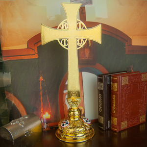 Crucifijo Ortodoxo HT, Cruz de Metal Azul y Rojo, Crucifijo de Pie con Bendiciones y Regalos para Decoración del Hogar o Iglesia - Product Image 6
