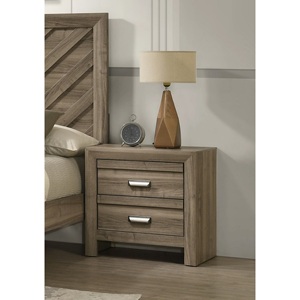 Contemporary Two <b>Drawer</b> Nightstand Wooden <b>Storage</b> Light Brown Warm Wood Finish Bedroom Furniture - Product Image 4