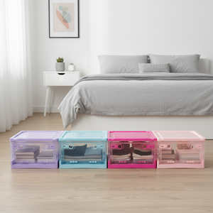 Boîte de rangement pliable en plastique PP moulé par injection, empilable, couleur personnalisée, organisateur de placard pliable avec porte avant transparente - Product Image 3