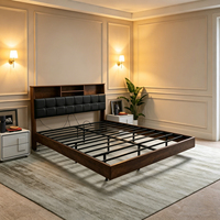 Prix de gros usine, lit avec cadre en bois et métal, design personnalisé, avec grande étagère de rangement, éclairage LED et station de charge