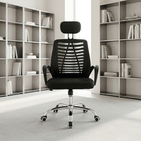 Chaise de bureau exécutive moderne à dossier haut en maille avec appui-tête réglable en hauteur, chaise de travail ergonomique pivotante pour la maison et l'entreprise