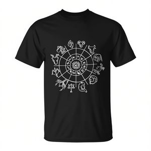 Camiseta de Astrología Unisex de Manga Corta con Cuello Redondo para Adultos, Diseño de Signos del Zodiaco Impresos en Serigrafía - Product Image 3