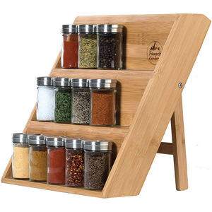 Bamboo <b>Spice</b> <b>Rack</b> Three Tier Wooden Condiment Storage <b>For</b> Kitchen Eco Friendly Rustic Design - Product Image 1
