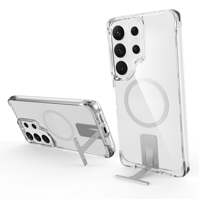 Transparent Clear Magnetic Mobile Phone Case Cover for Samsung S26 Ultra S26 Plus with Invisible Metal Stand Holder