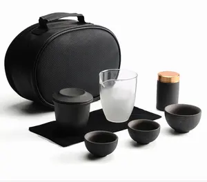 Çay seti seramik seyahat çay seti taşınabilir kung fu hediye seti bir pot üç bardak ofis el kavrama çatlak bardak açık özel LOGO