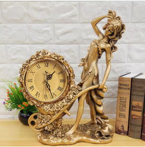 Horloge de table/étagère silencieuse à pendule oscillant, style européen, en bronze et résine, motif « Jeune Fille aux Fleurs », mouvement à quartz - Product Image 6