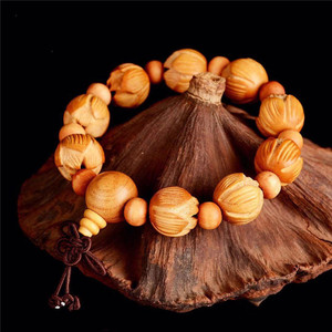 Pulsera de madera de durazno tallada con loto, grabado en relieve, pulido, estilo chino, decoración para el hogar, joyería - Product Image 2
