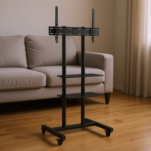 Soporte de TV Rodante Portátil de Doble Bandeja para Pantallas de 32-70 Pulgadas, Carro Móvil de Acero con Ajuste de Altura para Sala de Estar y Dormitorio - Product Image 2