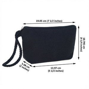 Cotton Canvas Clutch Bag 12oz Black Zipper Dumpling Shape With Nylon Lining Durable Cosmetic Case - Product Image 2