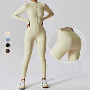 2025 nouveau OEM femmes nues respirant Yoga & Fitness ensemble solide en plein air course cyclisme vêtements d'exercice avec fermeture éclair vente chaude - Product Image 1