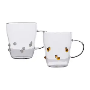 Copos de vidro decorados com alça transparente, caneca de café e chá de vidro para escritório, casa e festa de natal