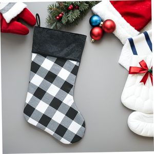 Factory Hot Selling Classic Plaid Hanging Xmas Sock Set Large Gingham Canvas Christmas Socks With Custom Pompom Drawstring - Product Image 4