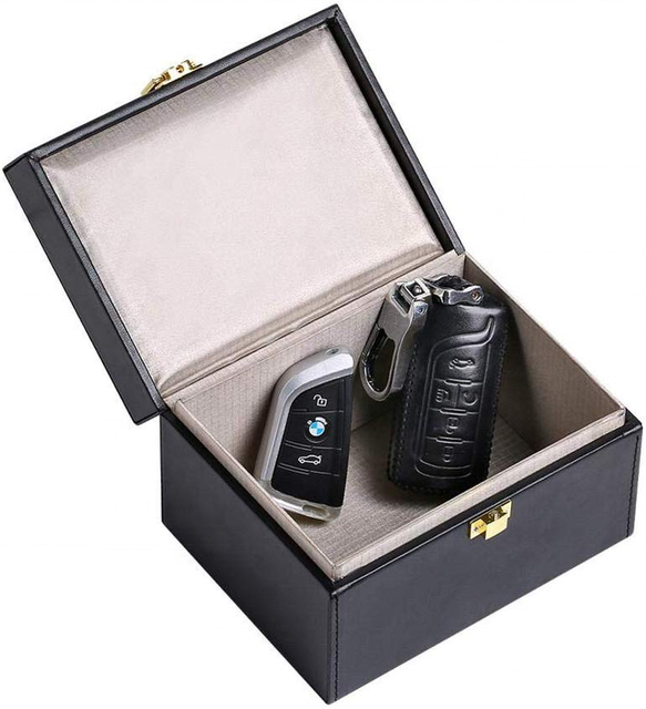 Pu Leather Anti Theft Faraday Car Key Signal Blocker Faraday Box for Car Keys