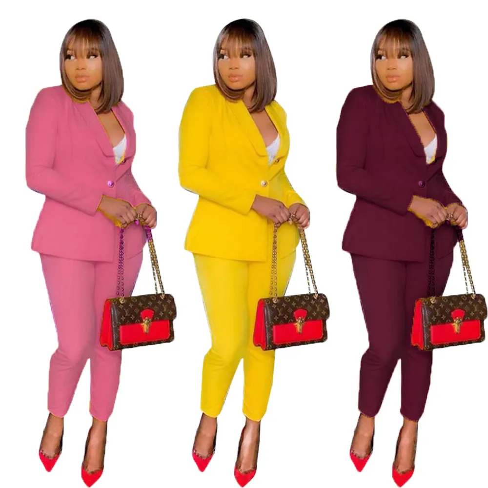 S-3XL Blazers Attire Women Suit Two Piece Sets for Work 2021 Professional Office Plus Size Business Ladies Clothing Woman Autumn