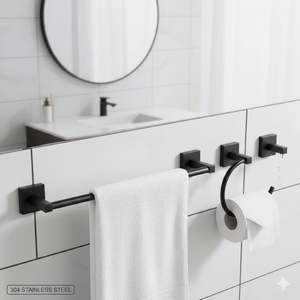 Ensemble de quincaillerie de salle de bain en acier inoxydable 304 à montage mural - Kit d'accessoires de salle de douche - Fixations métalliques durables de haute qualité - Product Image 4