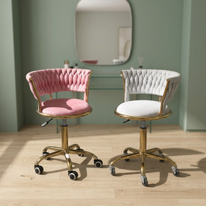 High Quality Portable Nail Salon <b>Comfortable</b> Swivel Chair Wheel Gold-plated Five-legged Base Flannel Salon <b>Stools</b> Hotel Bathroom - Product Image 1