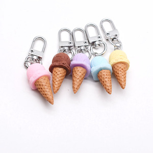 Porte-clés et breloque de sac en forme de crème glacée, macaron 3D et cône de gaufre, mignon, coloré, accessoire de mode pour voiture et bijou fantaisie - Product Image 2