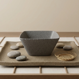 Bol carré en mélamine gris granité de 5,5 pouces, bol carré en mélamine à coins arrondis pour le service de la nourriture dans les restaurants asiatiques - Product Image 1