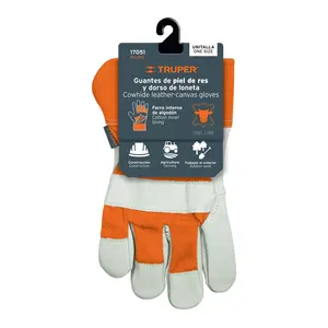 Guantes de cuero vacuno con reverso de lona, TRUPER, Caja de 6 pares - Product Image 2
