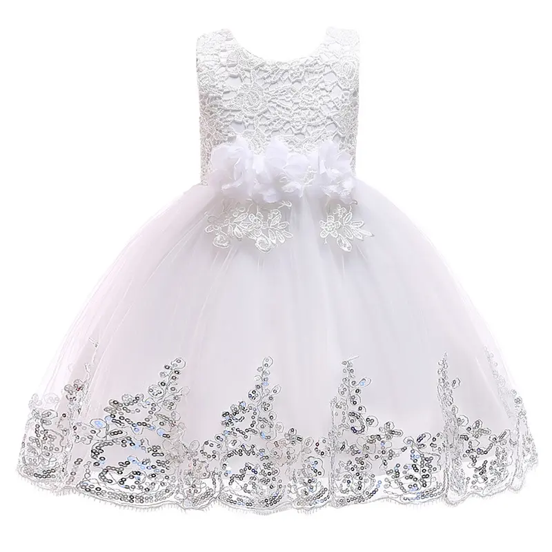 accept custom kids lovely birthday party tutu 2-12 years old sequin flower lace sleeveless baby girl party dresses princess