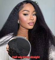 Perruque mi-tête 200% 4B 4C en cheveux humains 100% alignés avec les cuticules, avec cordon de serrage et ligne de cheveux invisible, style Afro Kinky Curly, 3 en 1, coupe Pixie Curly