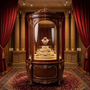 Vitrine à bijoux ronde vintage royale |   Vitrine de présentation de bijoux de qualité muséale |   Vitrine pour les magasins de détail de luxe - Product Image 2