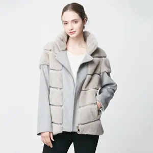 NEW Cashmere Wool Lining Spring Latest Design Leather Jacket High Quality Italian Grey Fur Coat