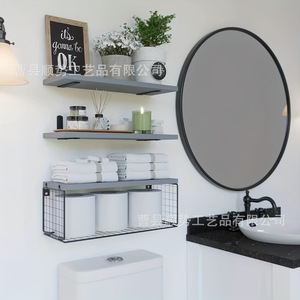 Iron Wood Wall Shelf 40cm 3 Tier <b>Storage</b> <b>Rack</b> For Bathroom Living Room Display - Product Image 4