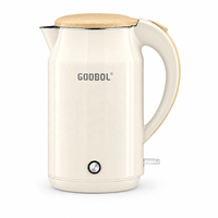 Bouilloire électrique sans fil en acier inoxydable à double paroi de haute qualité 2,0 L, toucher froid, ébullition rapide, arrêt automatique, protection contre l'ébullition à sec