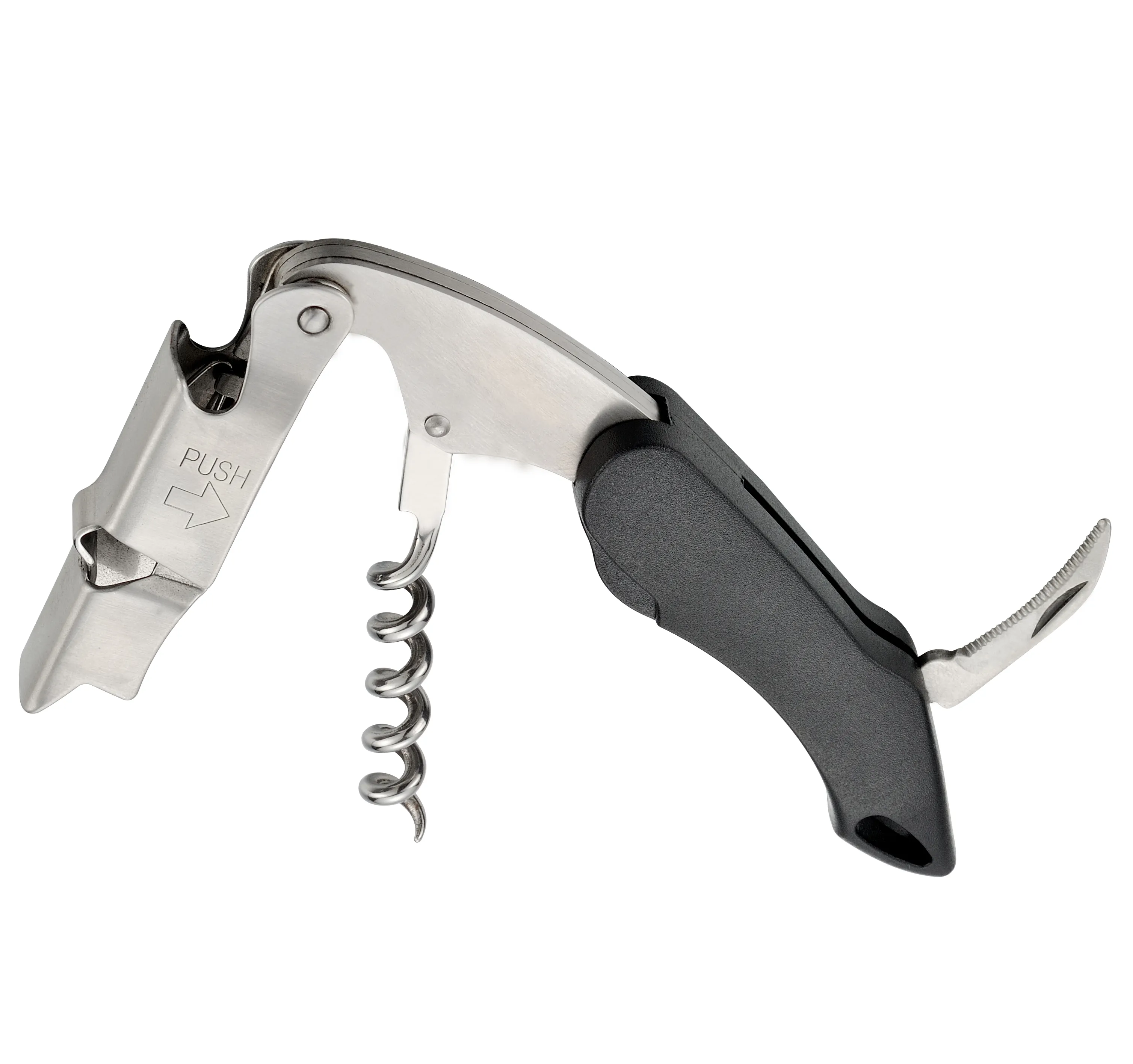 Improved All in One Custom Logo Keychain Double Lever Hinged Beer Can Bottle Opener Stainless Steel Waiters Corkscrew