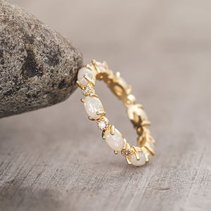 草石黄铜饰品仿蛋白石承诺带无限戒指女性金银玫瑰金椭圆形蛋白石女士戒指 - Product Image 5