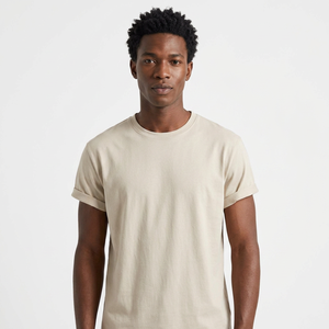 T-shirt à manches courtes pour homme, col rond, coupe classique, couleur unie, jersey de coton respirant, style décontracté - Product Image 1