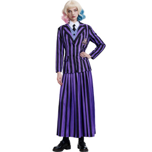 Vestido de Uniforme Escolar Morado a Rayas de Wednesday Addams para Mujer, Disfraz de Cosplay de Anime, Fuente Transfronteriza con Etiqueta - Product Image 3