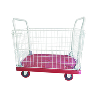 Chariot de rangement amovible à quatre roues en plastique rouge 90x60cm avec grille de protection, usage industriel, capacité 300KG