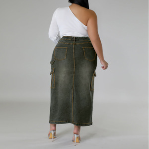 <span class=keywords><strong>Jupe</strong></span> longue en <span class=keywords><strong>jean</strong></span> taille haute pour femmes grandes tailles XL-5XL, <span class=keywords><strong>jupe</strong></span> en <span class=keywords><strong>jean</strong></span> trapèze pour femmes - Product Image 4