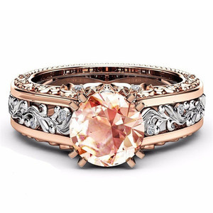 Bague en diamant en or rose 14 carats bicolore, taille brillant ronde, couleur champagne, bijoux de fiançailles - Product Image 3