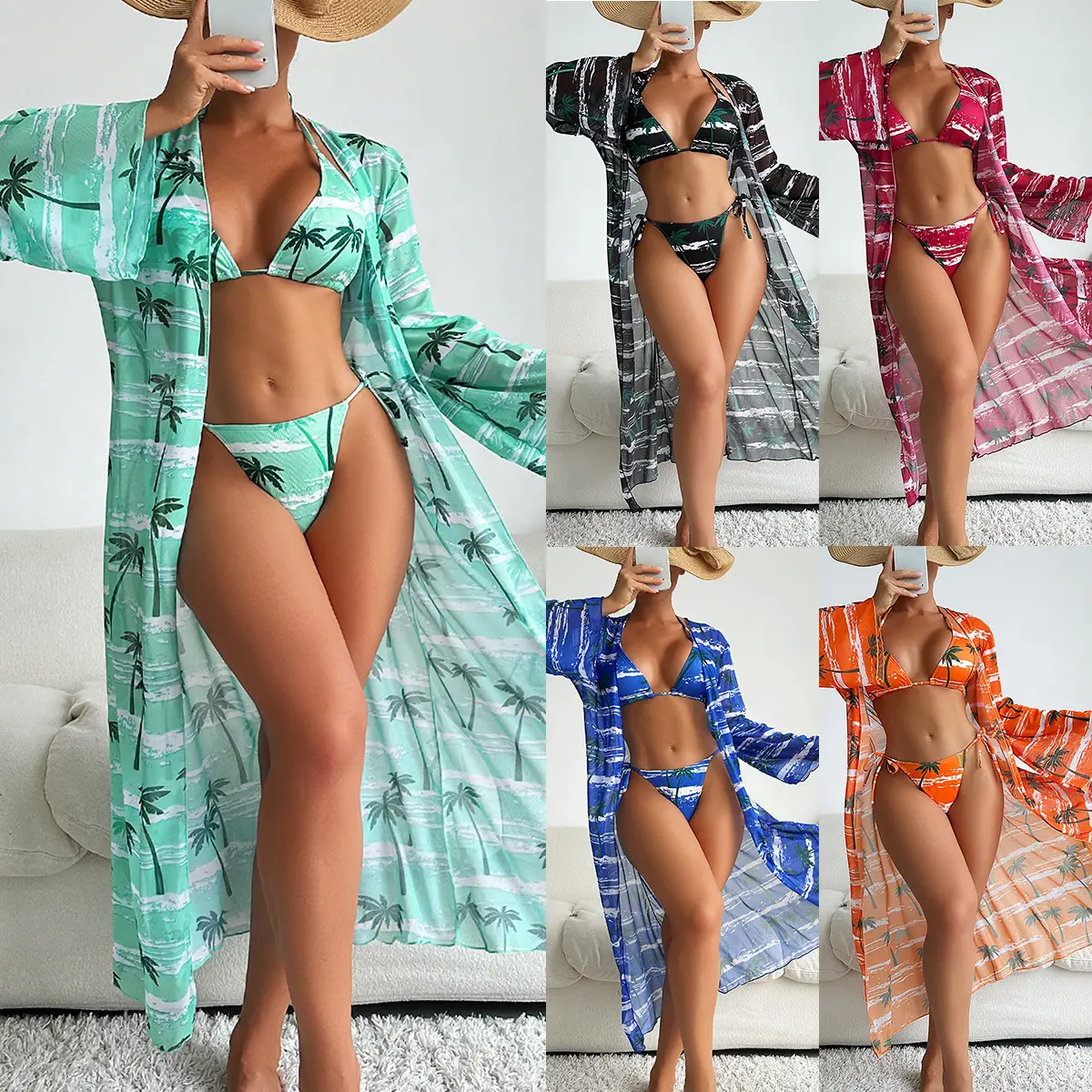 Xuanlang all'ingrosso 5 colori New XL Ladies Hot Sexy Girl Summer Women perizoma Swimwear Set Micro Bikini con Pareo Cover Up Dress