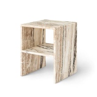 Table basse en marbre travertin naturel Wabi-Sabi avec rangement pour salon, chambre, villa, maison, cadre en bois moderne