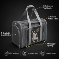Bolsa de Transporte Plegable para Mascotas, de Oxford, con Ventana de Malla Transpirable, para Viajes, para Gatos y Perros Pequeños, Ligera, con Múltiples Cierres, OEM