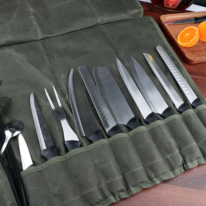 Sac à couteaux de chef en <span class=keywords><strong>toile</strong></span> cirée, sac de rangement pour couteaux de cuisine portable et pliable, grande capacité, organiseur d'outils de chef - Product Image 3
