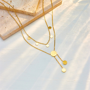 European American Style Double Layer Round <b>Shell</b> Tassel Necklace Gold Color Titanium Steel Clavicle Chain Niche Design <b>Light</b> - Product Image 2