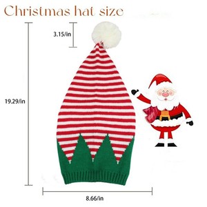 Cappello Natalizio <span class=keywords><strong>per</strong></span> Adulti Stile Elfo e Babbo <span class=keywords><strong>Natale</strong></span>, Lavorato a Maglia con Strisce Rosse e Verdi, Buon <span class=keywords><strong>Natale</strong></span> e Felice Anno Nuovo - Product Image 3