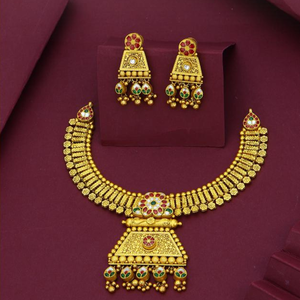 Antique Temple Design Bridal Jewelry Indian Wedding <b>Statement</b> Set traditional Gold <b>Necklace</b> Set with Earrings - Product Image 1