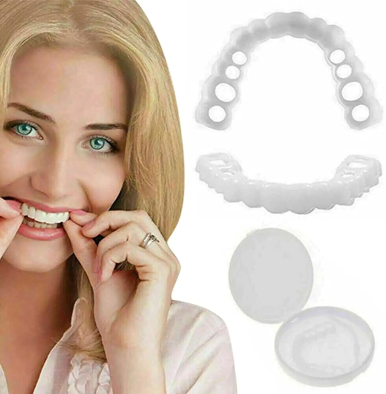 Dentadura de dentes falsos, presilha de dentes no soquete para homens e mulheres cobertura do sorriso confiante
