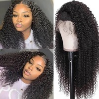 Perruque Lace Front Jerry Curly 13*6, cheveux brésiliens Remy couleur naturelle, brun clair