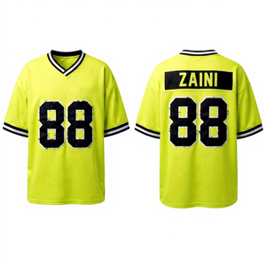 Maillot de football américain pour hommes, 220 GSM, maille polyester premium, jaune fluo, logo personnalisé en sublimation, twill, tenue d'équipe - Product Image 1