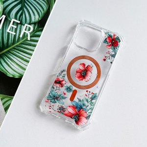 Funda Protectora Transparente para <span class=keywords><strong>iPhone</strong></span> 15 Pro Max 14 13 12 <span class=keywords><strong>11</strong></span> 7 8 Plus XS XR con Flores Secas Reales Selladas con Calor para Cargador Inalámbrico Magnético - Product Image 3