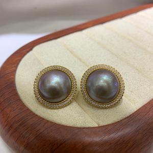 Boucles d'oreilles en perles de la série Bazaar Banquet Star 19-20 mm, clous en argent S925, bijoux classiques pour femmes, plaqués or 18 carats, diamants - Product Image 4